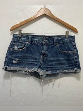 PINK Victoria's Secret Distressed Denim Cut Off Shorts Micro Booty Size 10 Y2K